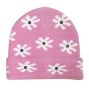 AKA Sorority Pink Green Flower Knit Beanie Hat