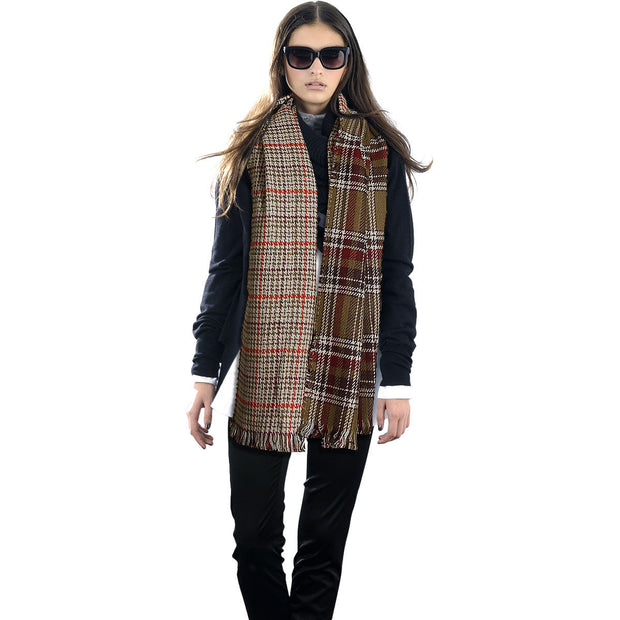 Olive Plaid Houndstooth Reversible Scarf