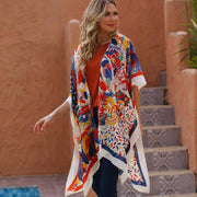 Red Mixed Pattern Tassel Kimono