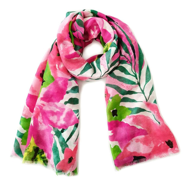 Long Pink Watercolor Floral Scarf |74.8 x 35.4