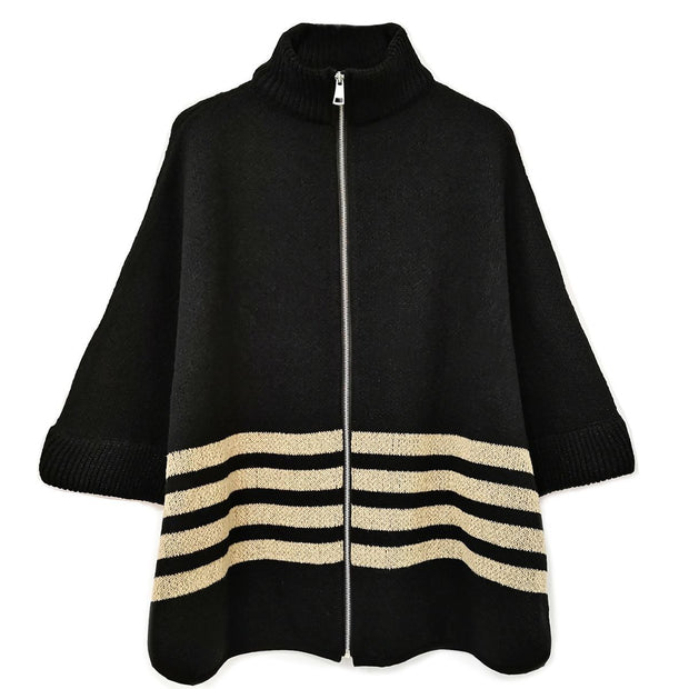 Black Stripe Zipper Kimono