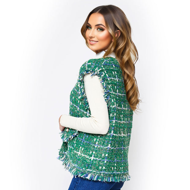 Silver Threaded Luxe High Quality Tweed Green Vest