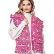 Silver Threaded Vest Luxe Plaid Tweed Pink Vest