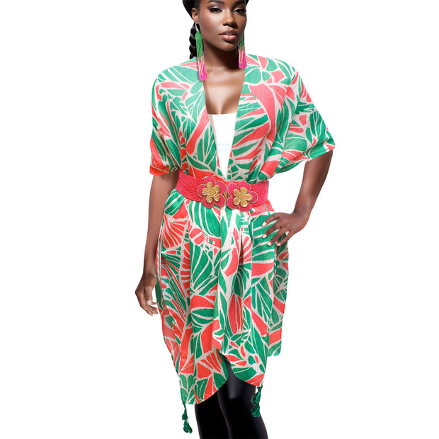 AKA Kimono Lurex Tropical Pink Orange and Green