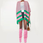 AKA Ruana Kimono Striped Pink and Green