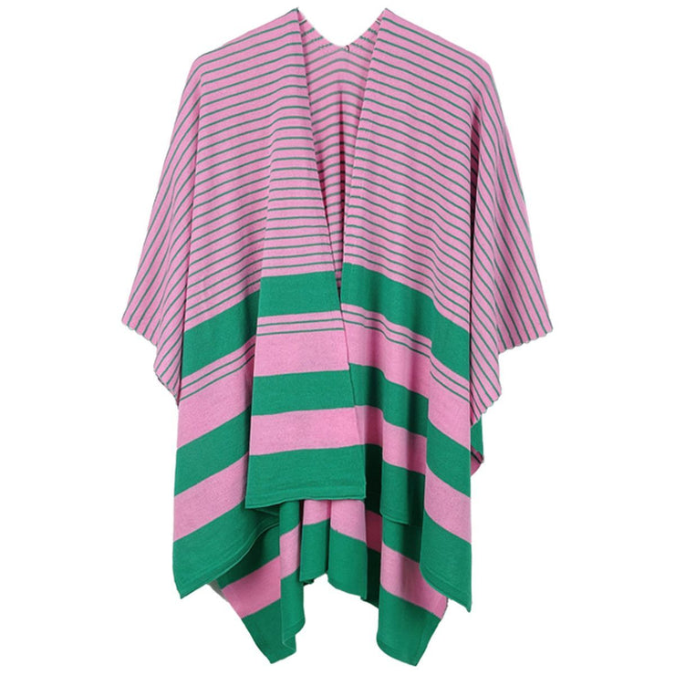 AKA Ruana Kimono Striped Pink and Green