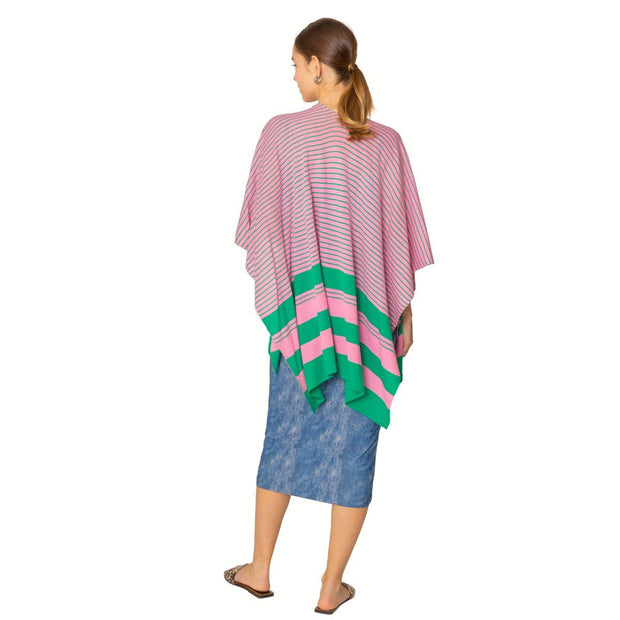 AKA Ruana Kimono Striped Pink and Green