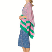 AKA Ruana Kimono Striped Pink and Green