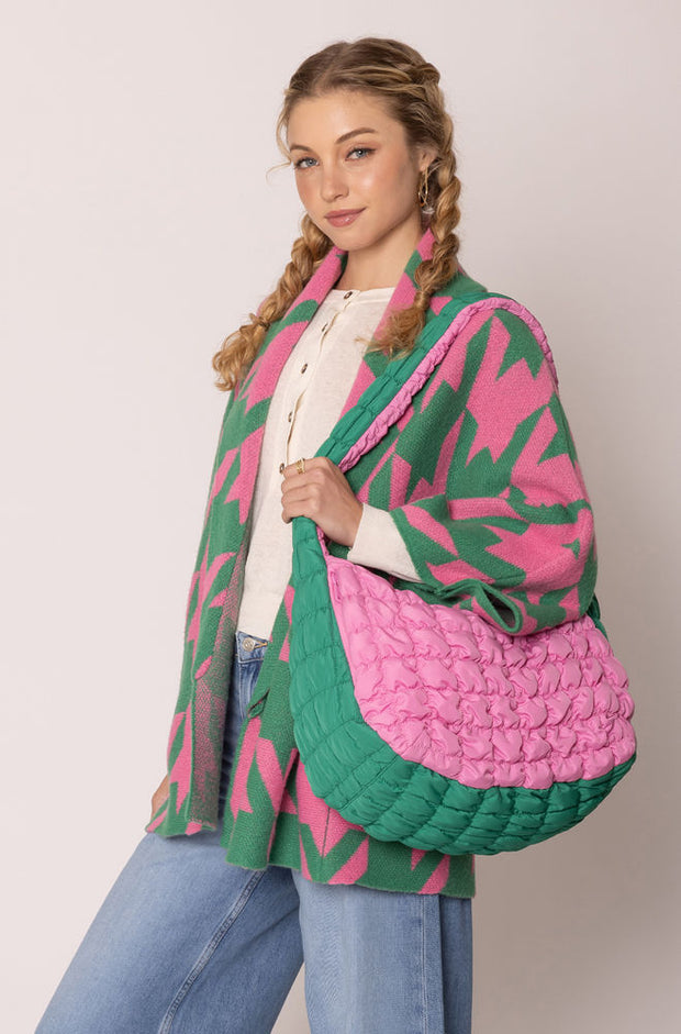 AKA Sorority Houndstooth Knit Pink Green Cardigan