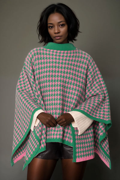 AKA Sorority Houndstooth Knit Pink Green Poncho