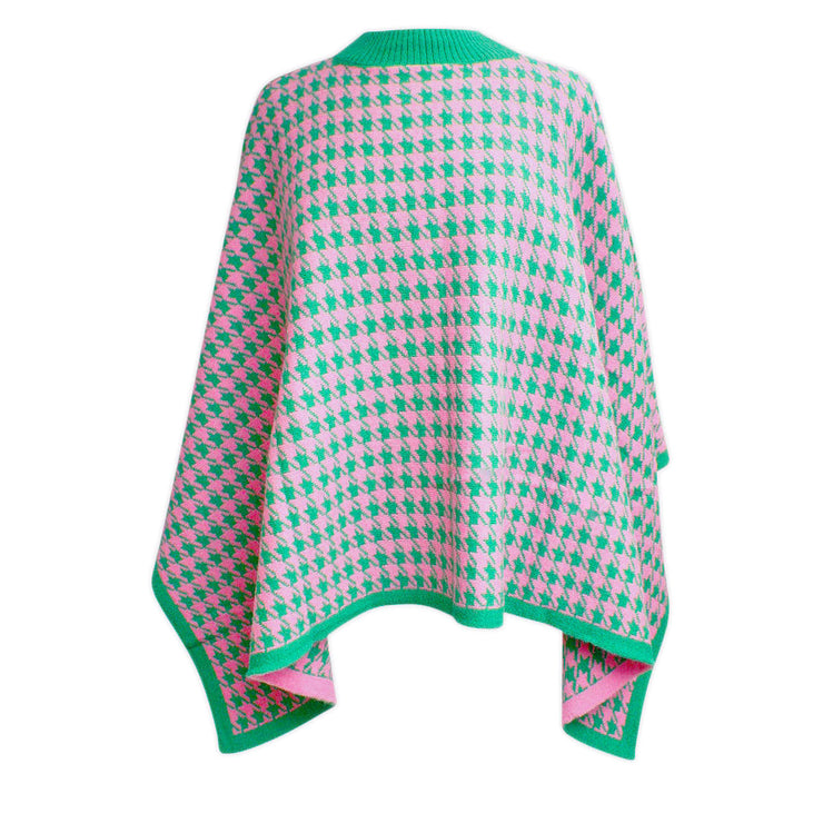 AKA Sorority Houndstooth Knit Pink Green Poncho