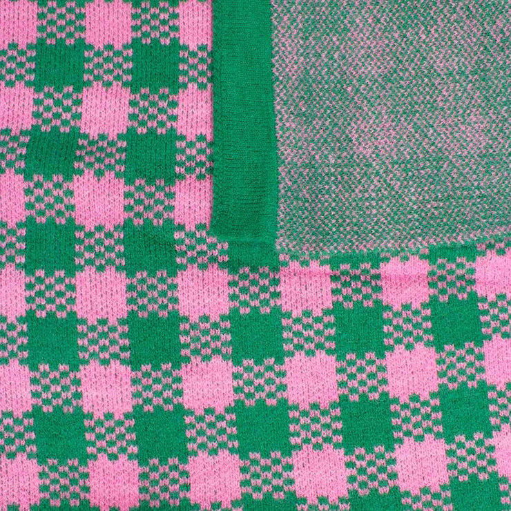 AKA Sorority Checkered Knit Pink and Green Cape