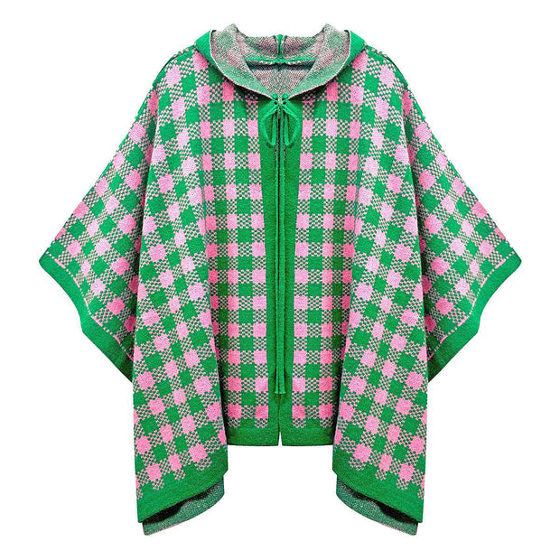 AKA Sorority Checkered Knit Pink and Green Cape