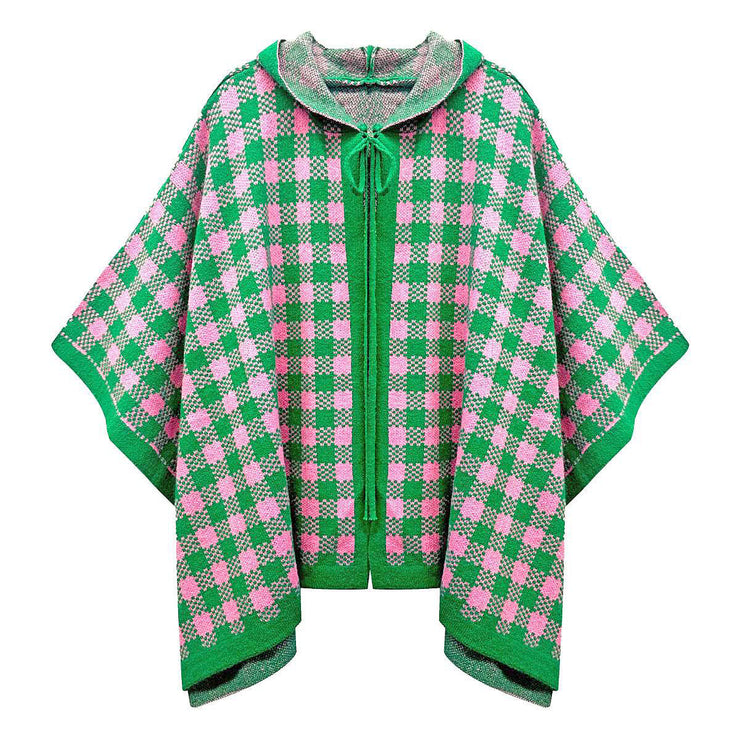 AKA Sorority Checkered Knit Pink and Green Cape