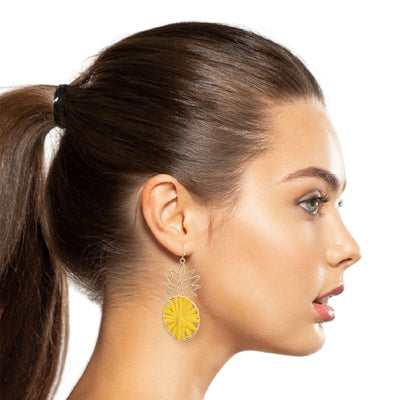 Yellow Raffia Pineapple Earrings