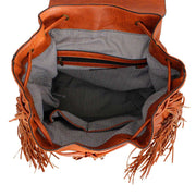 Backpack Brown Leather Fringe Bag for Women