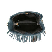 Purse Denim Blue Leather Fringe Bag for Women