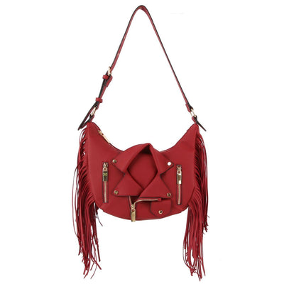 Wine Moto Fringe Shoulder Bag