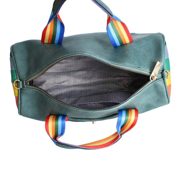 Blue Rainbow Strap Barrel Handbag