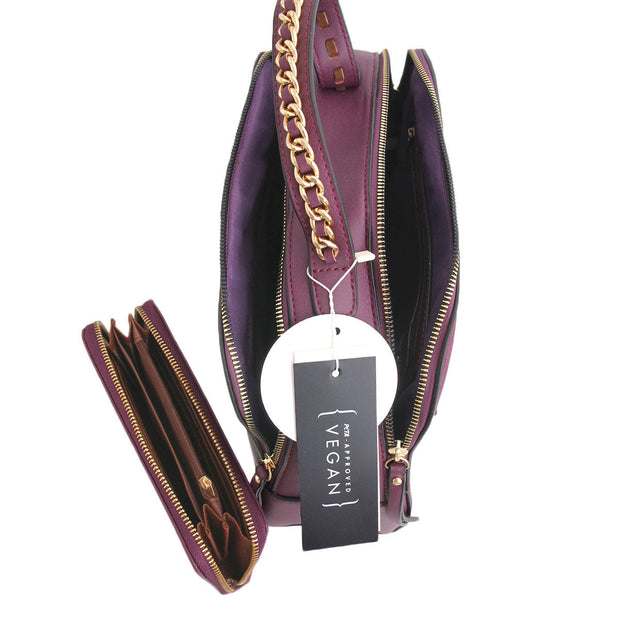 Purple Stripe Top Handle Handbag Set