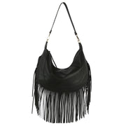 Purse Black Round Fringe Hobo Bag for Women