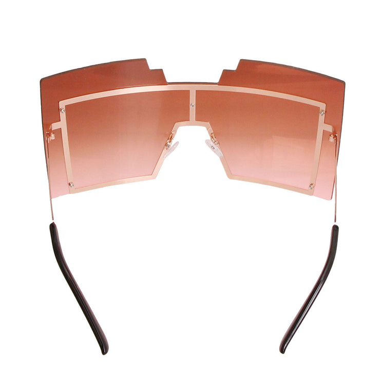 Brown Geometric Shield Sunglasses