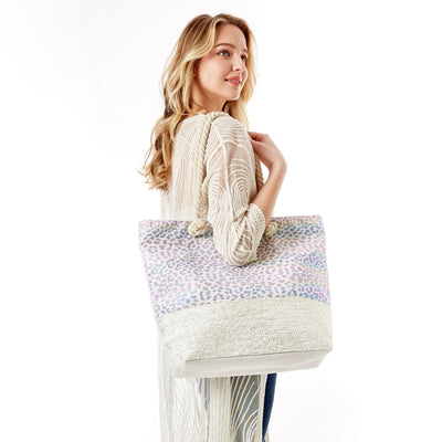 Iridescent White Leopard Print Beach Tote