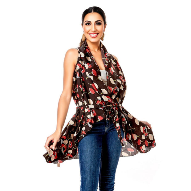 Black Floral Vest Cover Up