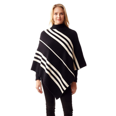 Black Stripe Turtleneck Poncho