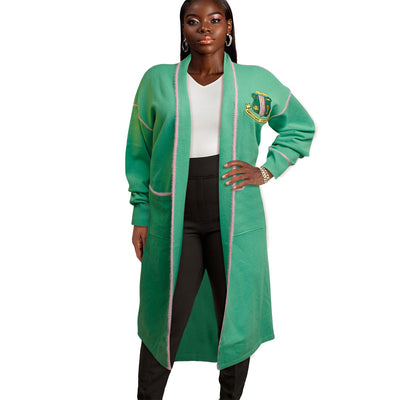 AKA Sorority Medium Green Long Duster Cardigan