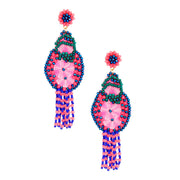 Tassel Pink Beaded Large Earrings for Women