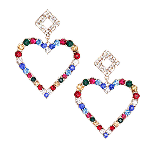 Multi Crystal Heart Drop Earrings