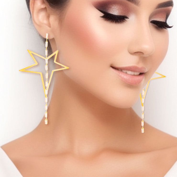 Gold Star Crystal Baguette Earrings