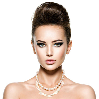 Fanned Gold and Pearl Necklace Set