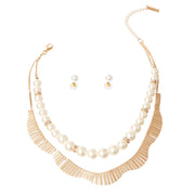 Fanned Gold and Pearl Necklace Set