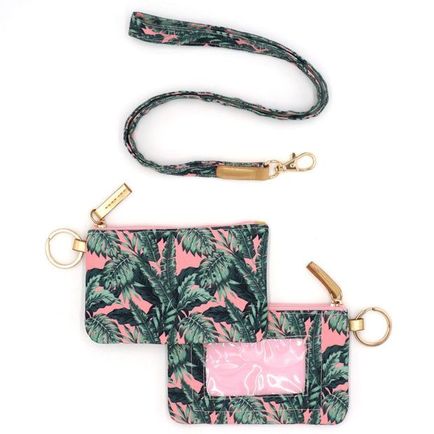 Pink Green Tropical Leaves ID Wallet