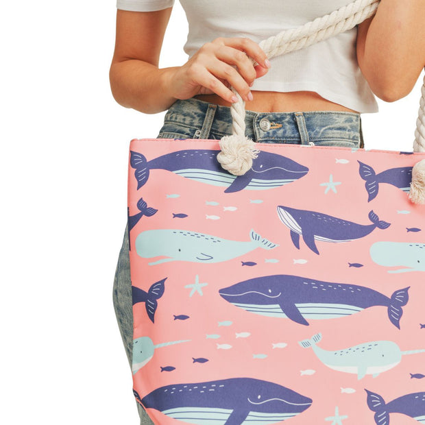 Pink Whale Beach Tote