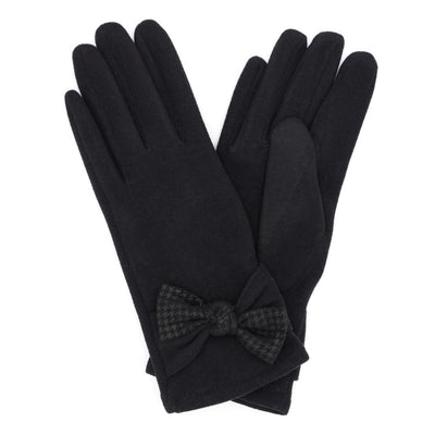 Black Houndstooth Bow Smart Gloves