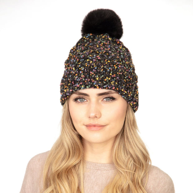 Black Confetti Cable Knit Beanie