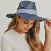 Navy Striped Bow Fedora Hat