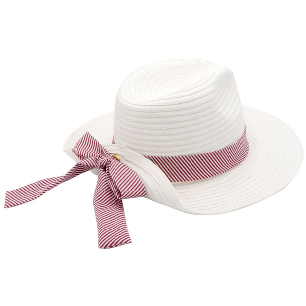 White Red Striped Bow Fedora