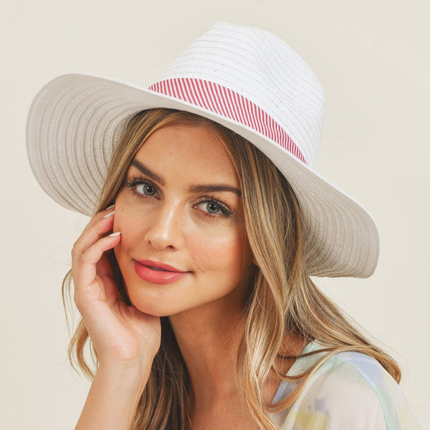 White Red Striped Bow Fedora