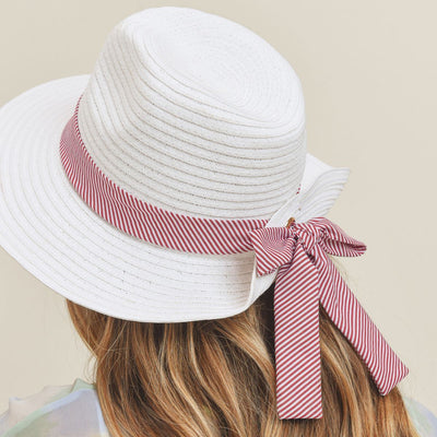 White Red Striped Bow Fedora