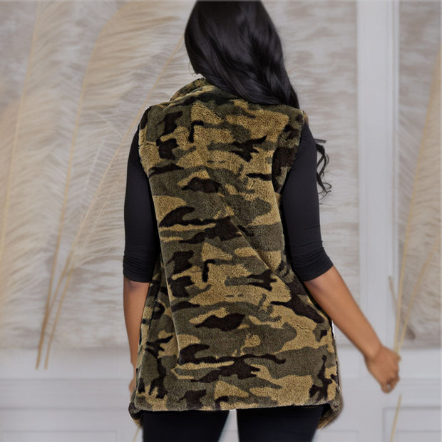 Camo Faux Fur Vest