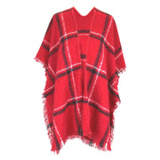 Red Plaid Fringe Kimono