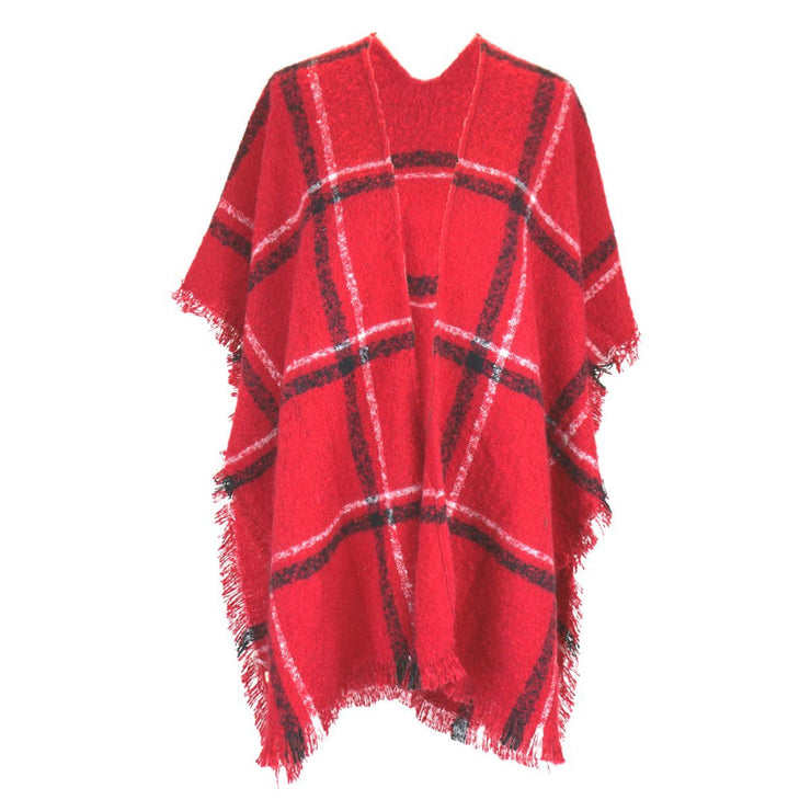 Red Plaid Fringe Kimono