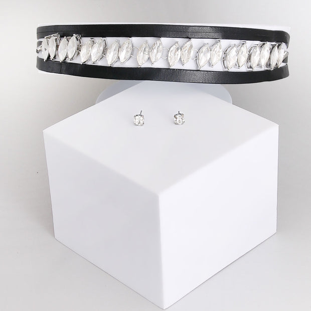 Leather Ribbon Silver Choker