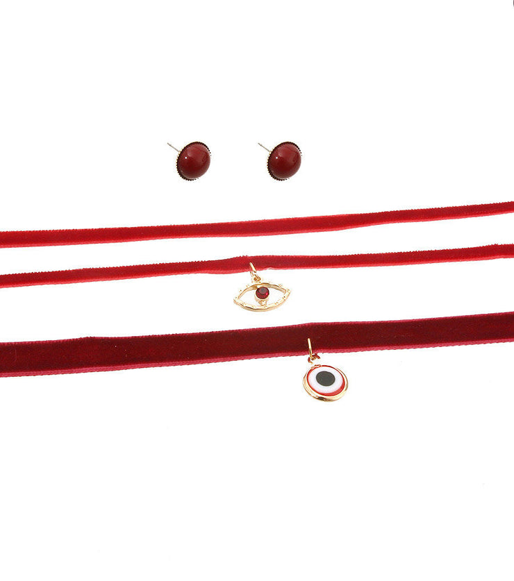 Burgundy Evil Eye Layered Choker