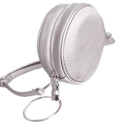 Silver Ribbed Circle Crossbody Wristlet