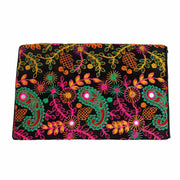 Black Embroidered Envelope Clutch